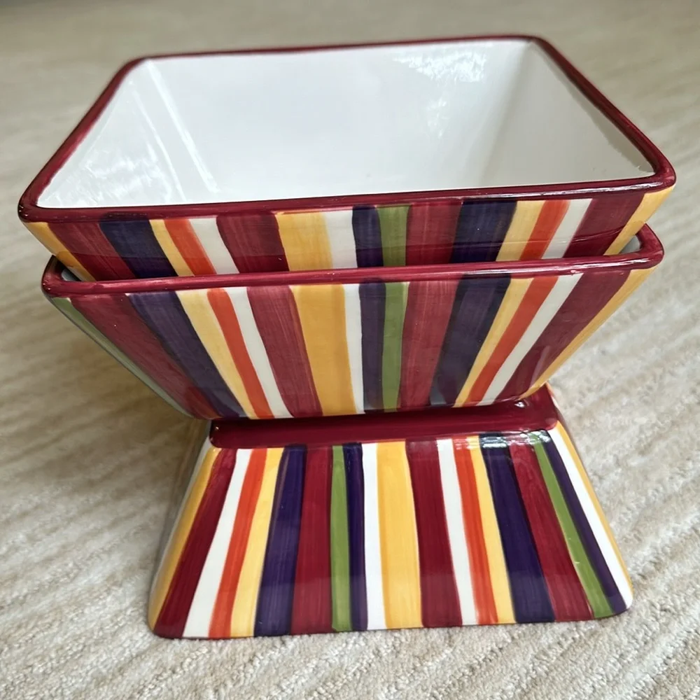 Pampered Chef Simple Additions Square Serving Bowl Stripes 7 1/4” x 3”